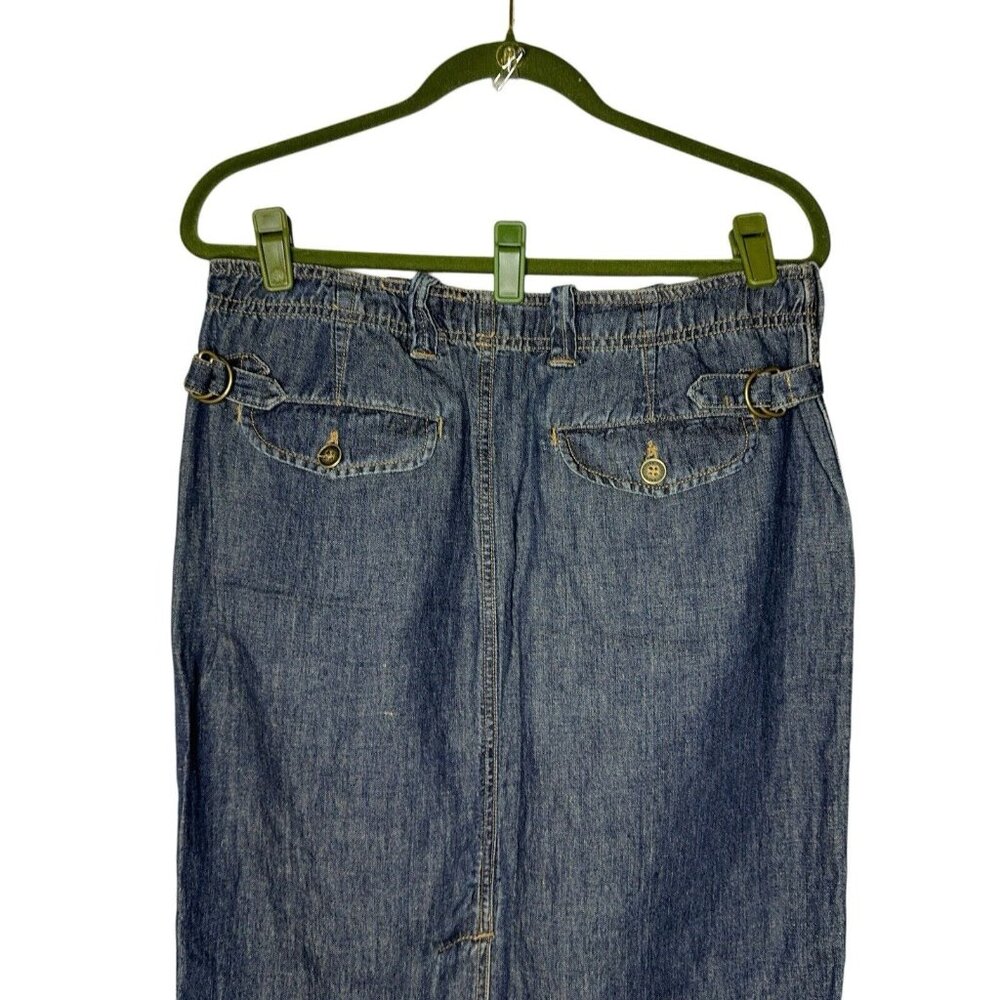 Lauren Jeans Co Denim Dark Wash Skirt Cotton Linen Sz 8 Pockets Adjustable Sand - Picture 5 of 16